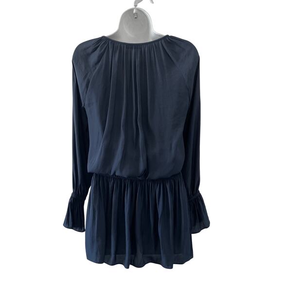 Ramy Brook Lane Dress Womens Extra Small Blue Silky Tassel Peasant Party Mini - Picture 2 of 11